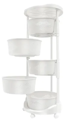 Image de Chariot de rangement pour cuisine - Chariot à 5 étages - Pivotant à 360° - Avec roulettes - Plastique PP - Capacité de charge : 50 kg - 36,5 × 92 cm - Blanc