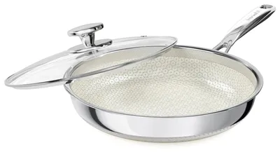 Edelstahlpfanne 30 cm mit Deckel, antihaftbeschichtet, für alle Herdarten