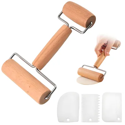 Produktbild von Teigroller - Set aus Holz - Zum Ausrollen von Teig - Klein und Mittel