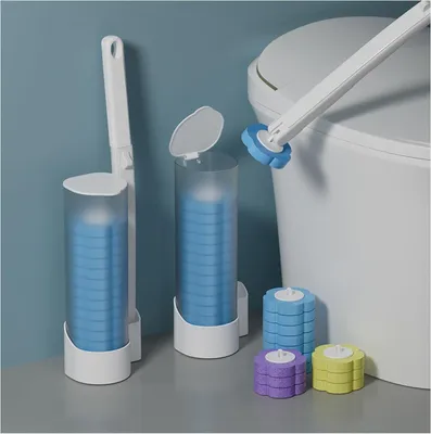 Produktbild von Einweg-Toilettenbürste mit 12 austauschbaren Schwammbürstenköpfen, Reinigungsflüssigkeit, für Bad und WC