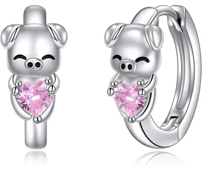 Produktbild von Creolen 925 Sterling Silber Tier Motiv mit Rosa Zirkonia für Damen Mädchen Kinder