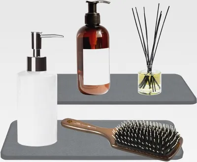 Produktbild von Wasserabsorbierendes Steintablett für Spüle, 2 Stück rutschfeste Diatomit Mundwasserbecher-Untersetzer für Schwämme Bürsten Seife(Farbe:Dunkelgrau)
