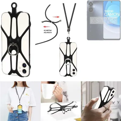 Produktbild von K-S-Trade 3in1 Handykette Handyband Handykordel Halsband Smartphone-Ring Handy-Ring kompatibel mit Tecno Camon 19 Pro 5G Fingerhalterung Handyring