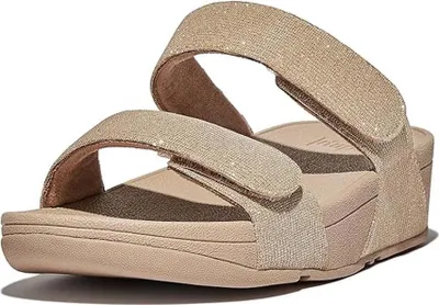 Productafbeelding van Fitflop Lulu verstelbare badslippers, model Shimmerlux, kleur beige, maat EU 38, dames. Beige, maat EU 38