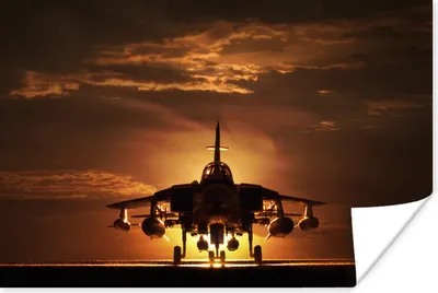 Produktbild von MuchoWow® Poster Die Silhouette eines Düsenjägers während eines Sonnenuntergangs 180x120 cm - Fotoplakat