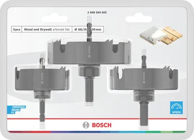 Zdjęcie produktu dla Zestaw otwornic Bosch z uchwytem nasadowym Wood and Drywall+wiertło centrujące, 68/86/100x27 mm