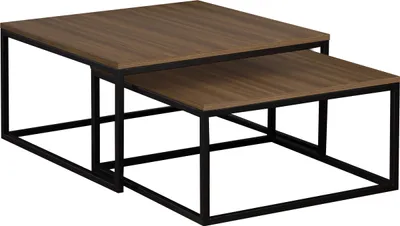 Produktbild von MIRJAN24 Im Set zwei Couchtische Dual, Vierkantrohrrahmen aus Stahl, Kaffeetisch-Set 2-tlg (Farbe: Schwarz / Franklin Tobacco-Walnuss)