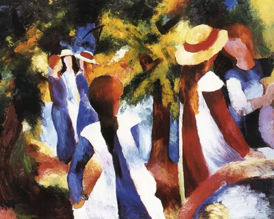 Produktbild von August Macke Kunstdruck Bild - Mädchen Unter Bäumen (50 x 40 cm)
