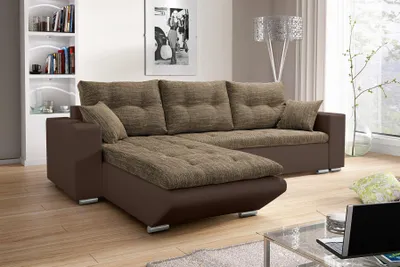 Produktbild von Ecksofa Sofa NINO mit Schlaffunktion Braun-Hellbraun Ottomane Links