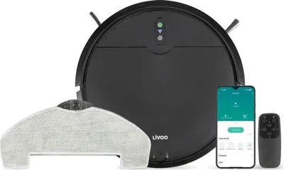 Image de Robot Aspirateur Laveur Connecté LIVOO DOH145 WASH'UP, 1000 Pa, Autonomie 70 min, 2 Réservoirs, Noir
