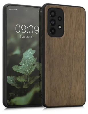 Produktbild von kwmobile Handyhülle für Samsung Galaxy A53 5G Hülle Holz - Case mit TPU Bumper - Stoßfestes Hardcase - Schutzhülle Cover in Dunkelbraun