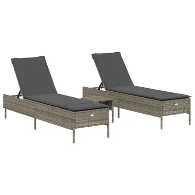 Produktbild von vidaXL 3-tlg. Sonnenliegen-Set mit Auflage Grau Poly Rattan