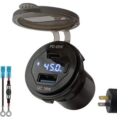 Produktbild von ProRide USB/USB-C-Schnelllader 2 Ports QC3.0 45W Voltmeter Schalter 12V, KI-generiertes Bild
