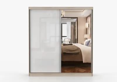 Produktbild von Schwebetürenschrank Kleiderschrank Schrank 203 cm Sonoma/Weiß mit Spiegel, 2-türig, Schlafzimmer