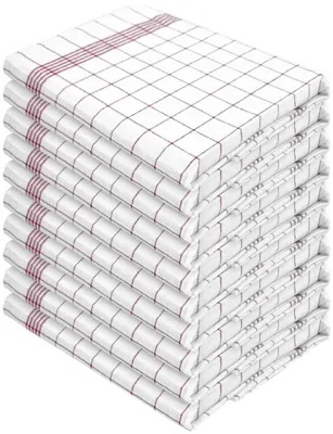 Produktbild von Tobeni 10er Set Halbleinen Geschirrtücher 55% Leinen Gastro Kochfest 95°C, Grösse:60 cm x 80 cm, Farbe:Rot