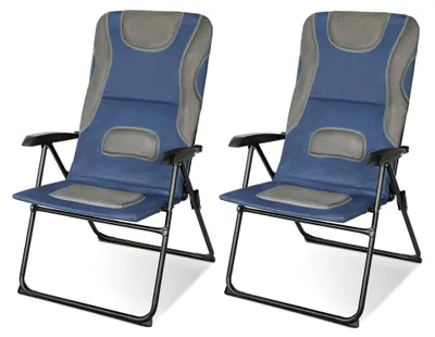 Produktbild von Hochlehner Gartenstuhl Campingstuhl Klappstuhl Gepolstert Faltstuhl Balkonstuhl mit 5-fach verstellbarer Rückenlehne, für Camping Garten Balkon, belastbar bis 150 kg (2 Stühle)