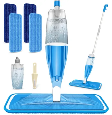 Imagen del producto de Omgoods - Mopa de microfibra con pulverizador, con 4 almohadillas lavables, ideal para suelos duros