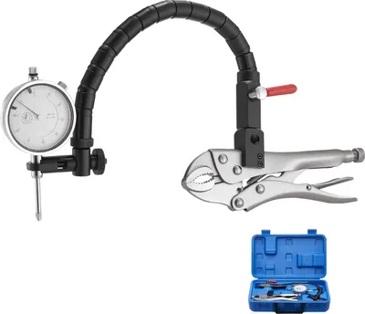 Immagine prodotto di Calibro a quadrante - Set con braccio flessibile a 360° e pinze di presa - Precisione 0,03 mm - Campo di misura 0-25,4 mm - Per la regolazione di macchine e aree strette - Con custodia