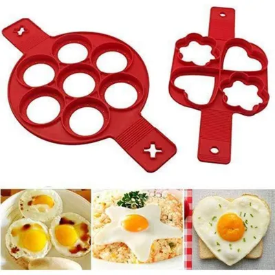 Image de Moules à crêpes en silicone, lot de 2 : forme cœur, forme ronde, forme étoile, antiadhésives, compatibles micro-ondes et four