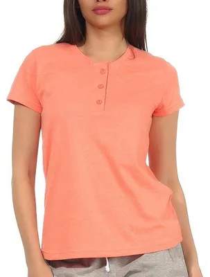 Produktbild von Damen Pyjama Oberteil Shirt Top kurzarm, unifarben, Mix & Match – 102 220 90 902 ; apricot , 48