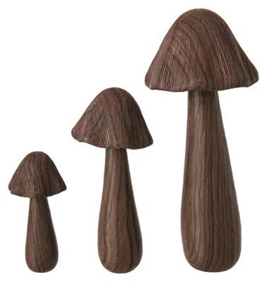Produktbild von J-Line Set Von 3 Pilz Polyresin Dunkelbraun