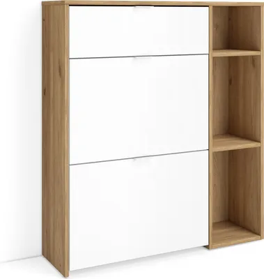 Produktbild von Schuhregal, Schuhschrank, 90x27x102cm, 10 Paar Schuhe, Schuh Organizer, Eiche und weiß