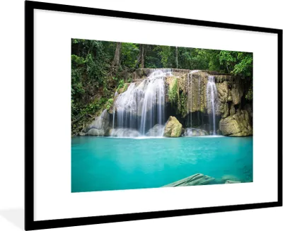 Produktbild von MuchoWow® Gerahmtes Poster Wasser - Wasserfall - Bäume 90x60 cm - Poster mit Schwarzem Bilderrahmen Wandposter Rahmen Foto Bilder - Wanddekoration - Fotos