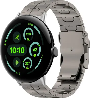 Produktbild von Strap-it Titanium 'Iron' Armband passend für Google Pixel Watch 3 - 45mm / Google Pixel Watch 4 45mm - Farbe Titanium