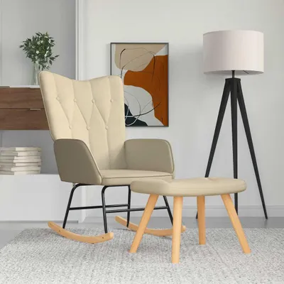 Produktbild von vidaXL Schaukelsessel mit Hocker Creme Stoff