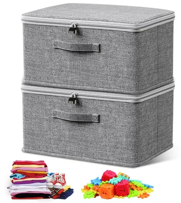 Obrázek produktu pro Úložný box Úložná krabice - Sada 2 kusů - 30 x 20 x 14 cm - Látkové víko - Skládací
