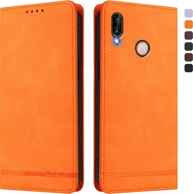 Image de Etui pour Huawei P20 Lite, étui rétro en cuirPolyuréthaneavec support et fentes pour cartes Orange