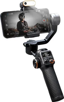 Immagine prodotto di Stabilizzatore gimbal per smartphone - 3 assi con una sola mano - Rotazione a 360° - Display OLED - Anti-vibrazioni per vlog - Filettatura 1/4 (0,635 cm) - App in portoghese