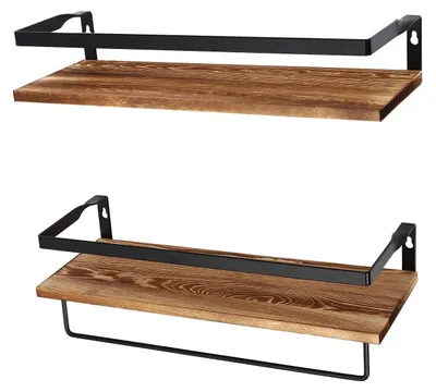 Obrázok produktu pre Nástenná polica z dreva – 2-poschodová polica – Na upevnenie na stenu – Dvojposchodová odkladacia polica – 40 x 14,5 x 7 cm – Vhodná do kuchyne, spálne, obývačky