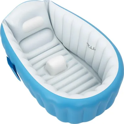 Immagine prodotto di Vaschetta per il bagnetto - Gonfiabile e pieghevole - Da neonati fino a 3 anni - Portatile - Con seduta e schienale - PVC - Blu