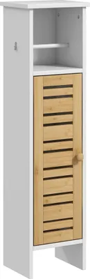 Produktbild von Badschrank - Schrank mit Toilettenpapierhalter - Verstellbare Einlegeböden - Bambustür - 21×17×78 cm - Zur Selbstmontage - Weiß
