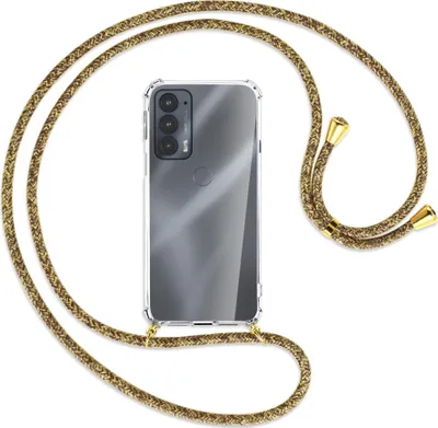 Produktbild von Handykette Backcover-Schutzhülle mit Band (Metall goldfarben) für Motorola Edge 20 - braun+beige