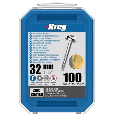 Produktbild von Kreg Pocket-Hole Schrauben 32 mm, Verzinkt, Maxi-Loc, Feingewinde - 100Stk.