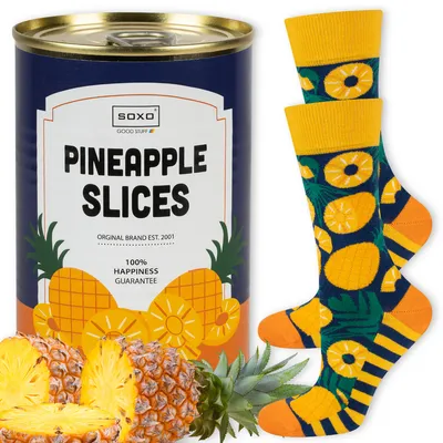 Produktbild von Socken in Dose - Ideal für ein Geschenk - Ananas in Dose Motiv von SOXO - Damen - Baumwolle - Lustige und bunte - Größe: 35-40
