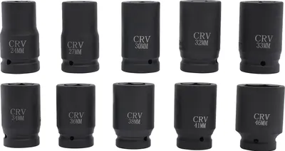 Immagine prodotto di Set di chiavi a bussola per avvitatori a percussione, 10 pezzi, acciaio al cromo-molibdeno di lunga durata, nero