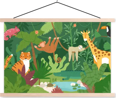 Produktbild von MuchoWow® Textilposter Dschungel - Tiere - Natur 60x40 cm mit holzfarbenen Rahmen - Bilder