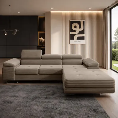 Produktbild von GOLDSTOFF ALVARO Ecksofa L-Form 280x204 cm | Schlafsofa mit Schlaffunktion & Bettkasten | modern und flexibel Ecksofa mit Stauraum In Braun