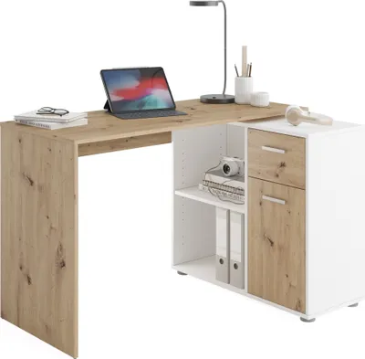 Image de Schreibtisch >ALBRECHT 1< in Artisan Eiche Dekor-weiß - 83x74x117cm (BxHxT)