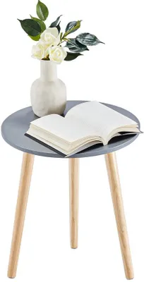 Obrázok produktu pre Unyqoos® Príkonzový stolík, priemer 42 cm, výška 51 cm – Skandinávsky dizajn, materiál E1-MDF a masívne drevené nohy, nosnosť 20 kg, vhodný do obývačky a spálne