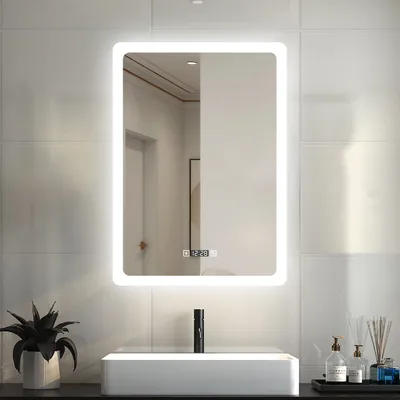 Produktbild von LED Badspiegel 60×80cm Wandspiegel mit Uhr, Touch, Beschlagfrei Badezimmerspiegel mit Beleuchtung Lichtspiegel IP44 Kaltweiß energiesparend