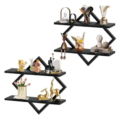 Produktbild von Wandregal 2er-Set Holz und Metall Schwarz Industrie-Stil