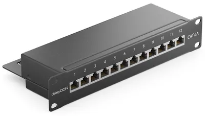 Produktbild von deleyCON MK3217, RJ-45, Cat6a, Schwarz, Metall, Rackeinbau, 1U