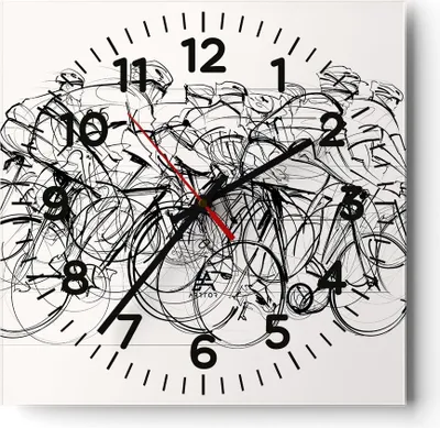 Produktbild von Wanduhr - Quadrat - Glasuhr - Fahrrad Rennen Rad - 40x40cm - Schleichendes Uhrwerk - Lautlos - zum Aufhängen bereit - Dekoration Modern - Wanddekoration aus Glas - C4AC40x40-4122
