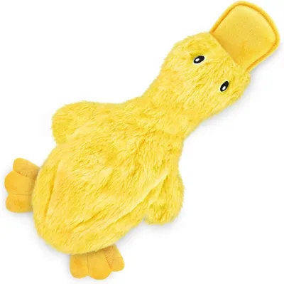 Produktbild von Hundespielzeug Plüsch Ente 25x37cm Interaktiv Quietschend Kauspielzeug mit Knisterpapier für kleine mittlere große Hunde Plüschspielzeug Gelb