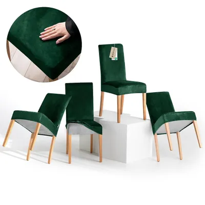 Produktbild von Stuhlhussen Stretch Set schützender Stuhlbezug Universal Stuhlüberzug Hussen 4er Set Dunkelgrün