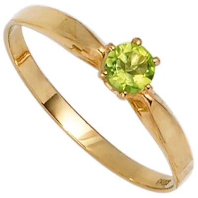 Produktbild von Ring Damenring mit Peridot grün & 585 Gold Gelbgold schlicht Goldring Innenumfang 56mm  Ø17.8mm